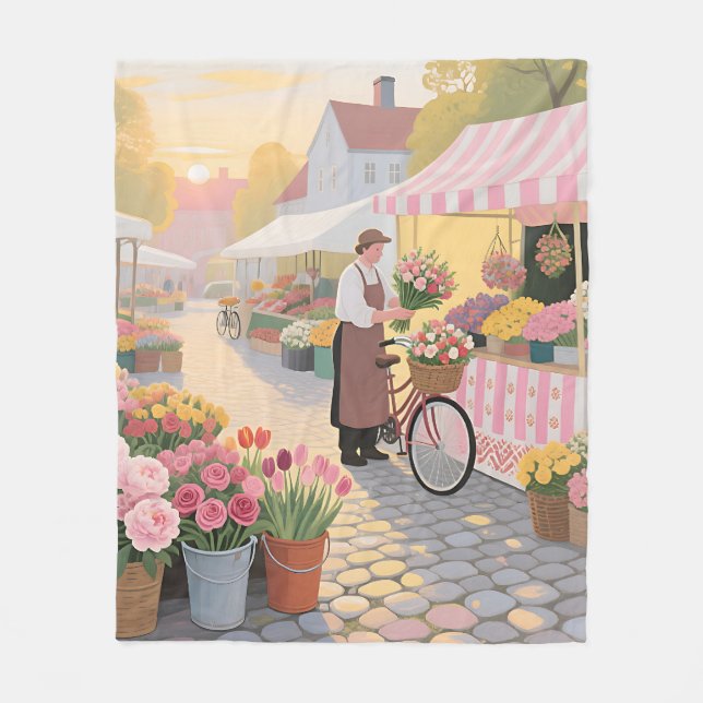 Sunny Flower Street Scene Fleece Blanket (Front)