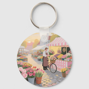 Sunny Flower Street Scene Keychain