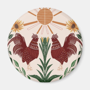 Sunny Folk Art Rooster - Radiant Symmetry Magnet