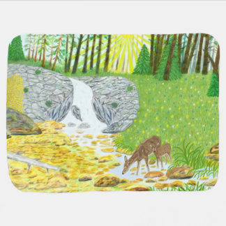 Sunny Forest With Deer Fleece Blanket