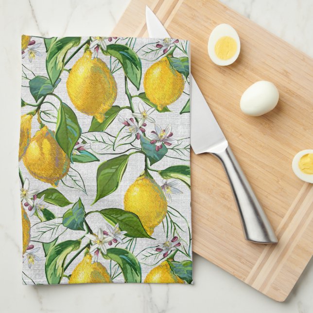 Sunny Fresh Lemons + Flowers Kitchen Towel (Quarter Fold)