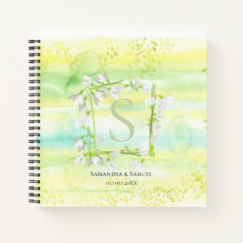Sunny  Fresh Watercolor Snowdrops Wreath Monogram Notebook