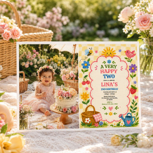 Sunny Garden 2nd Birthday Floral Picnic Party Invitation