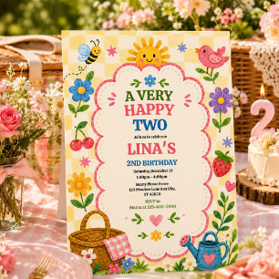 Sunny Garden 2nd Birthday Floral Picnic Party Invitation