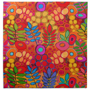 Sunny Garden Flowers - Red Yellow Orange Cloth Napkin