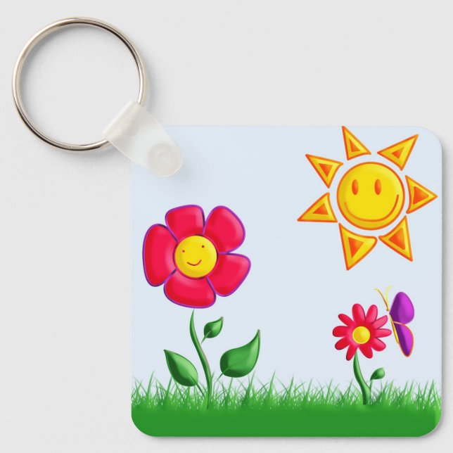 Sunny garden illustration keychain (Front)
