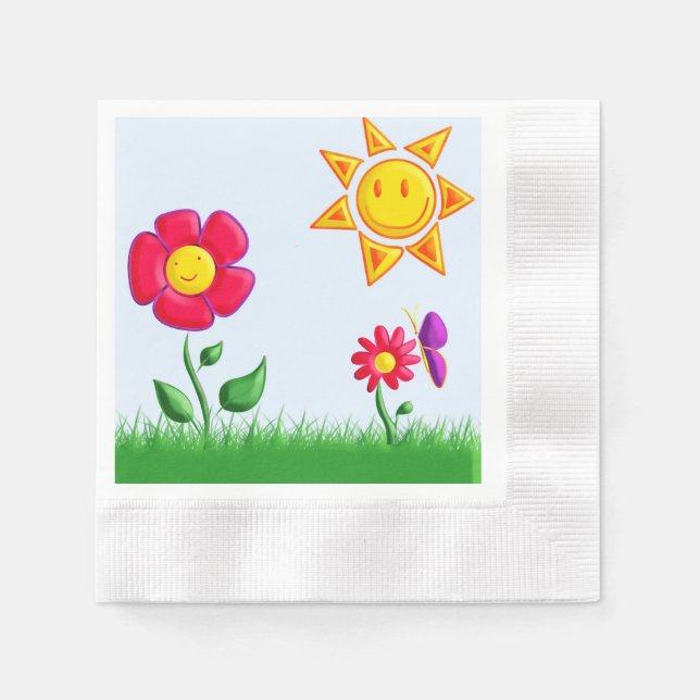Sunny garden illustration napkins (Front)