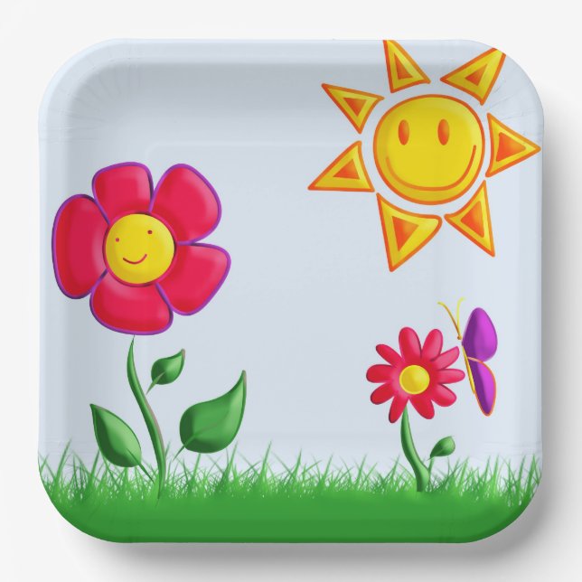 Sunny garden illustration paper plates (Front)