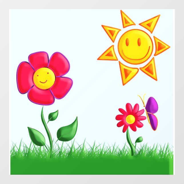 Sunny garden illustration window cling (Sheet)