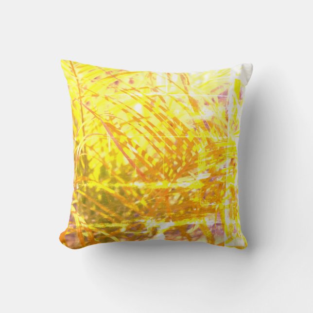 Sunny Golden Palm Tree Leaves Cushion (Front)