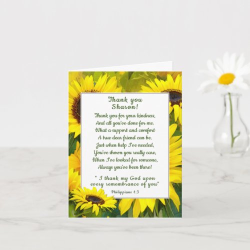 Sunny Golden Sunflowers Thank You Christian Friend Card