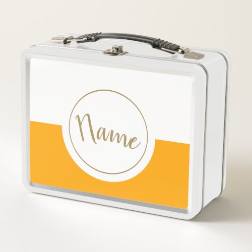 Sunny Golden Yellow White Color Block Text Circle Metal Lunch Box