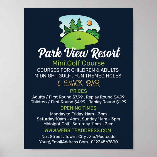 Sunny Golf Course, Mini Golf Course Advertising Poster (Front)