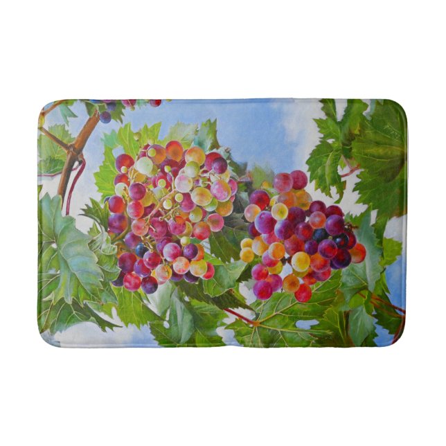 Sunny Grapevine – Colorful Grapes Still Life Paint Bath Mat (Front)