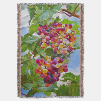 Sunny Grapevine – Colorful Grapes Still Life Paint Throw Blanket