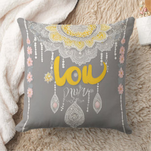 Sunny Gray Lace AI art Throw Pillow