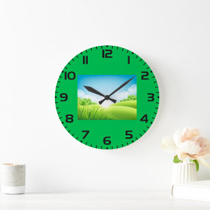 Sunny Green Field Landscape Large Clock