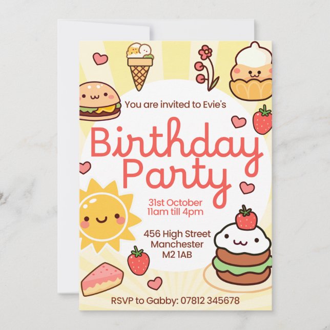 Sunny invitation for birthday.   (Front)