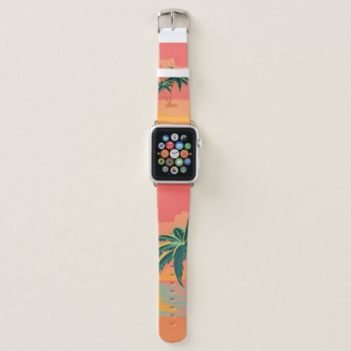 Sunny island with palm trees at sunrise design apple watch band