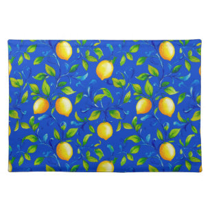 Sunny Italian garden lemons. Blue sky. Cloth Placemat