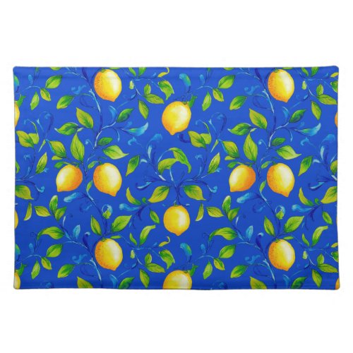 Sunny Italian garden lemons. Blue sky. Cloth Placemat