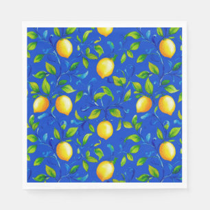 Sunny Italian garden lemons. Blue sky. Paper Napkins