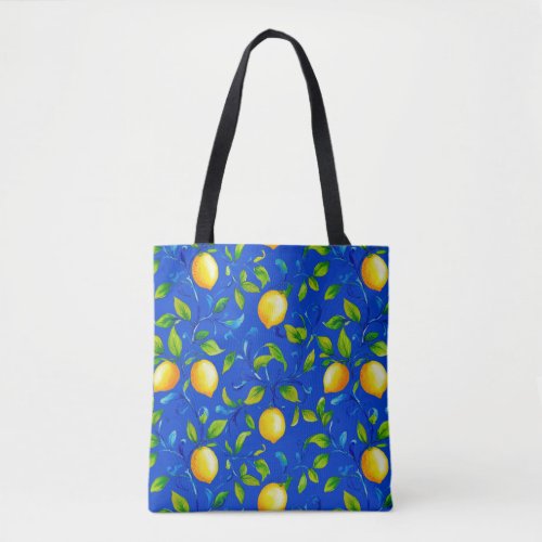 Sunny Italian garden lemons. Blue sky. Tote bag