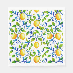 Sunny Italian garden lemons with blue swirls Napkins