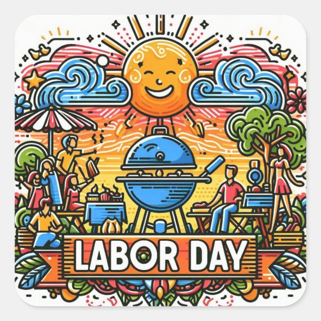 Sunny Labor Day Celebration Square Sticker (Front)