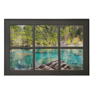 Sunny Lake Scenery Black Faux Window Illusion Canvas Print