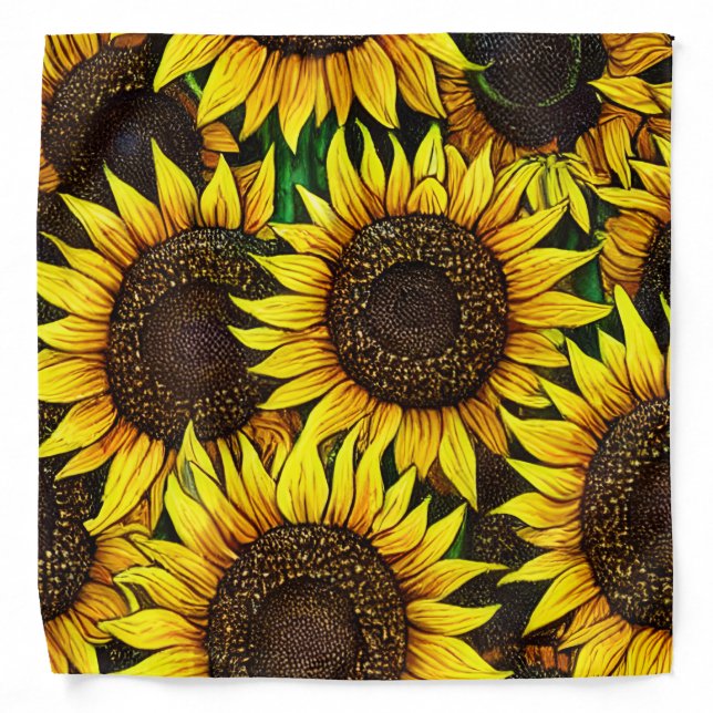 Sunny Large Sunflowers Pattern  Bandana (Front)