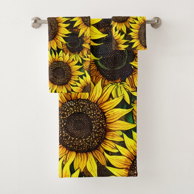 Sunny Large Sunflowers Pattern  Bath Towel Set (Insitu)