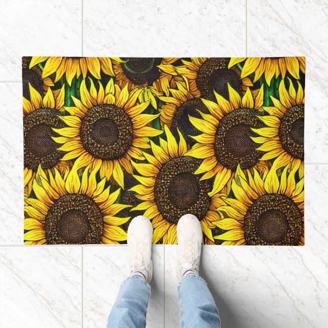 Sunny Large Sunflowers Pattern Doormat (Indoor)