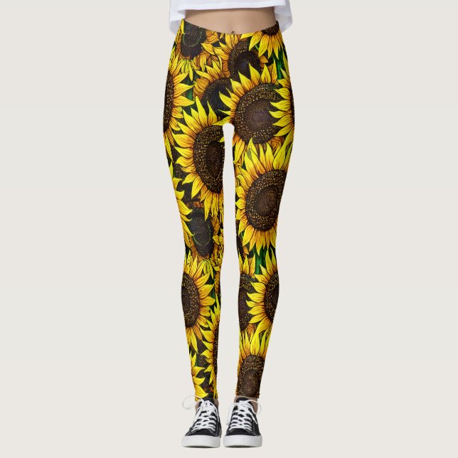 Sunny Large Sunflowers Pattern  Leggings (Front)