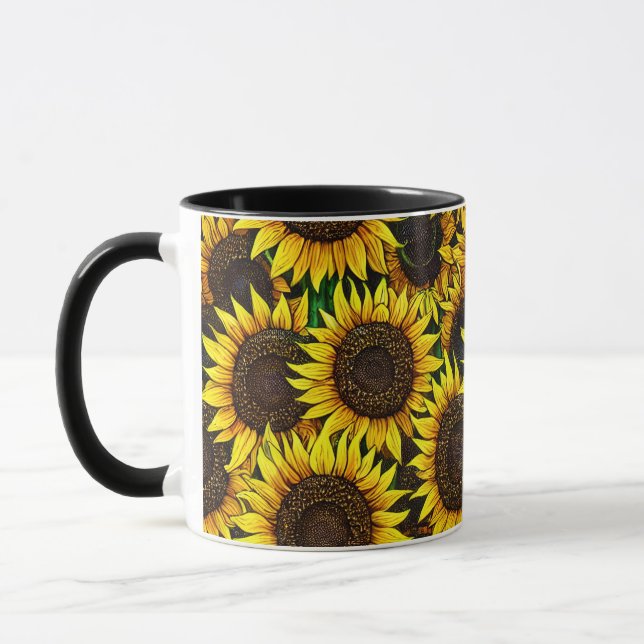 Sunny Large Sunflowers Pattern  Mug (Left)