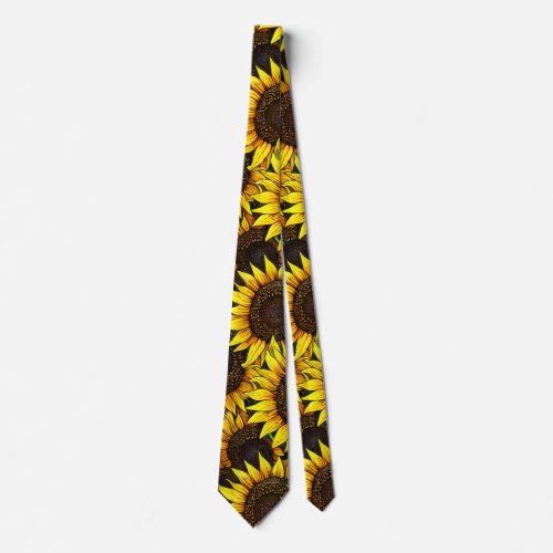 Sunny Large Sunflowers Pattern  Neck Tie