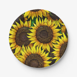 Sunny Large Sunflowers Pattern Paper Plates