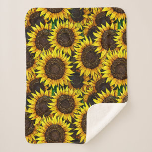 Sunny Large Sunflowers Pattern  Sherpa Blanket