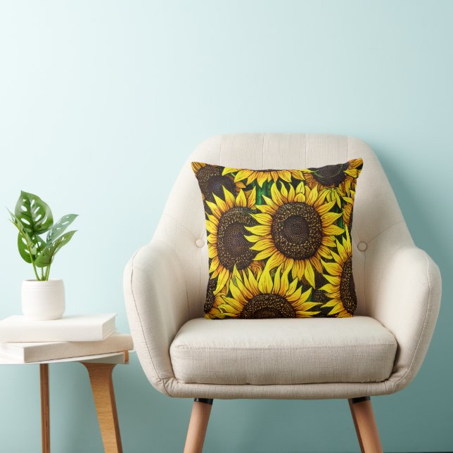 Sunny Large Sunflowers Pattern Throw Pillow (Chair)