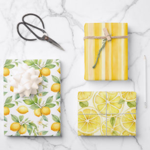 Sunny Lemon Delight Watercolor Wrapping Paper Sheets