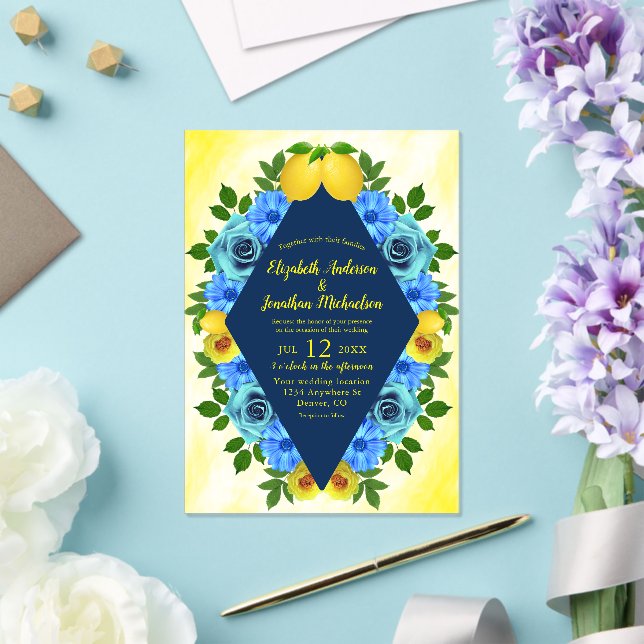 Sunny Lemon Floral Wedding Acrylic Invitations (Insitu (Wedding))