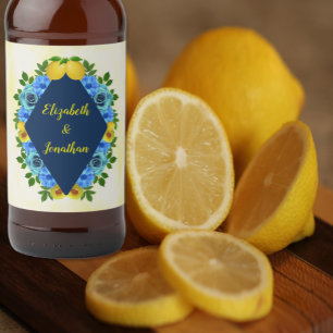 Sunny Lemon Floral Wedding Beer Bottle Label