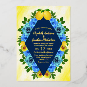 Sunny Lemon Floral Wedding Foil Invitation