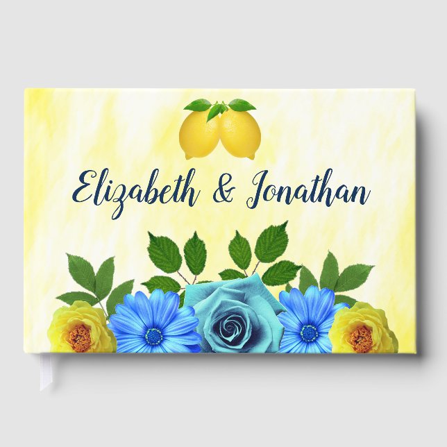Sunny Lemon Floral Wedding Guest Book (Front)