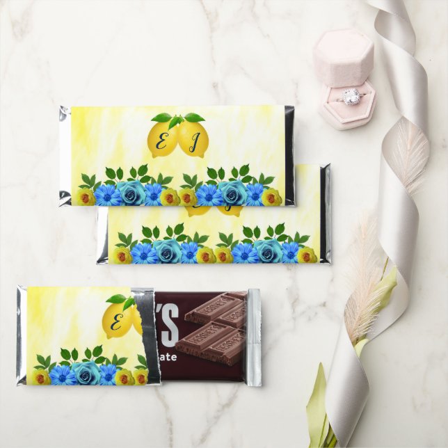 Sunny Lemon Floral Wedding Hershey Bar Favors (Front)