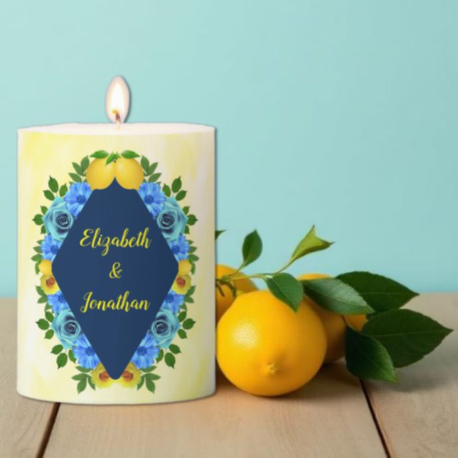Sunny Lemon Floral Wedding Pillar Candle (Creator Uploaded)