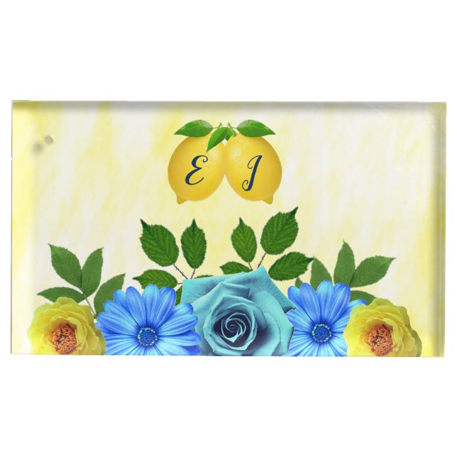 Sunny Lemon Floral Wedding Place Card Holder (Front)