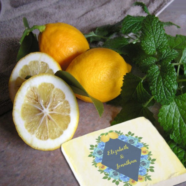 Sunny Lemon Floral Wedding Stone Coaster (Creator Uploaded)