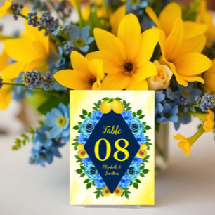 Sunny Lemon Floral Wedding Table Number