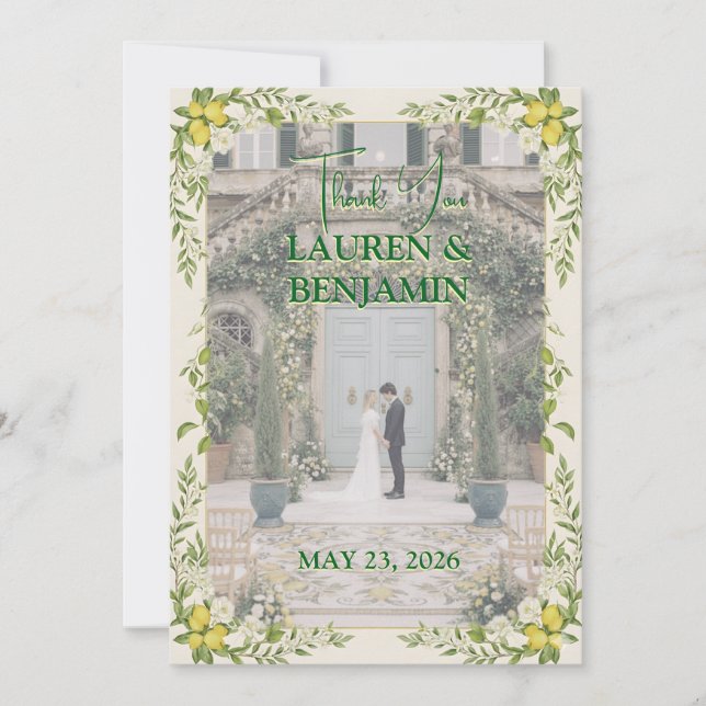 Sunny Lemon Wedding Thank You Card (Front)